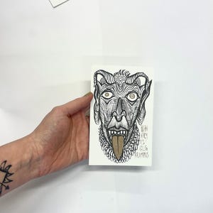 Riso Print Poster - Krampus Card - a6 - Portrait Wall Art - Modern Graphic Design - Print - black and white - gold details