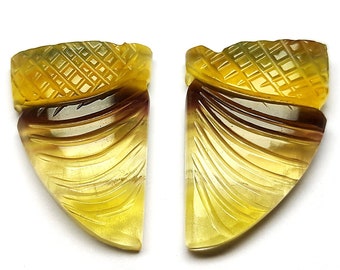 Carved Fluorite Gemstone Pair - Fancy Matched Jewelry Stones (28x20x6mm)