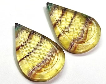 Bio Color Fluorite Pear Gemstone, Pair Fluorite Stone, Fluorite Earring Stone, Fluorite Crystal Gemstone - 34x21x5mm