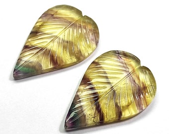 Pair Fluorite Stone, Fluorite Jewelry Stone, Fluorite Carved Stone, Carving Fluorite Gemstone Jewelry, Fluorite Gemstone - 33x22x5mm