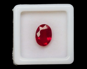 Oval Faceted Lab Created Ruby Gemstone, 11x8mm