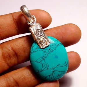 60% OFF - Turquoise Gems 31x26x6 mm - Blue Turquoise Gemstone Blue Turquoise Pendant - Gemstone Pendant