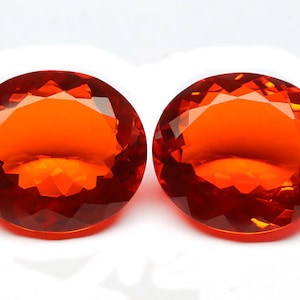 Orange Mexican Fire Opal Gemstone, Mexican Fire Opal Jewelry Stone, Faceted Gemstone, Mexican Opal Earring Stone Set, Oval Shape- 20x18x9mm