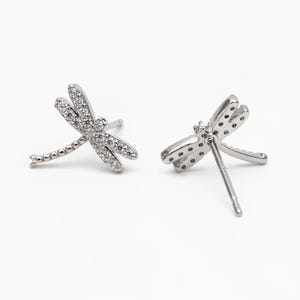 4pcs CZ Pave Gold/ Silver Dragonfly Earring, Dianty Dragonfly Ear Studs (GB-3892)