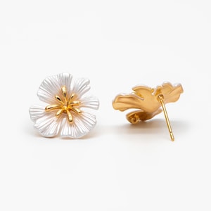 4pcs White Flower Earring with Loop, Dainty Stud Earrings (GB-3731)