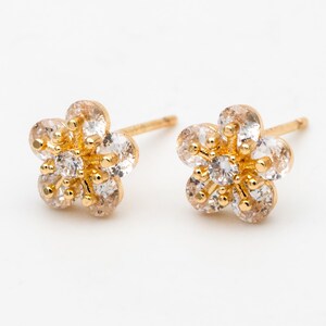 4pcs CZ Pave Gold Flower Earrings 8mm, Dainty Stud Earrings (GB-3364)