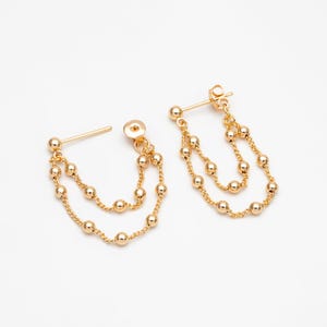 4pcs CZ Pave Gold/ Silver/ Rose Gold Chain Tassel Earrings, Front Back Earrings, Tassel Ear Jacket (GB-4189)