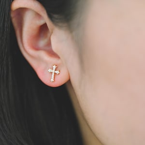 4pcs CZ Pave Gold Cross Earrings, Small Cross Stud Earring (#GB-4234)