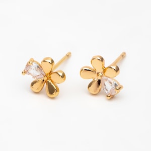 10pcs CZ Pave Gold Flower Earrings, Dainty Flower Stud Earrings (GB-4261)