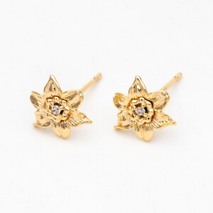 10pcs CZ Pave Gold Flower Earrings 10x9mm, Gold Plated Brass Stud Earrings, DIY Ear Findings (GB-4036)
