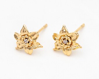 4 Paia Orecchini A Lobo Fiore In Ottone Con Zirconi Cubici - Oro E Platino - Gioielli Fai Da Te - 2