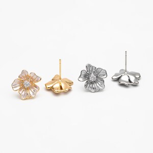 4pcs Gold/ Silver Tone Flower Earring with Loop, Floral Stud Earrings (GB-4282)