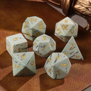 Dendritic Jasper Gemstone Dice Set | Dungeons and Dragons Dice |  Role Playing Game Dice | Gemstone Dice | Gemstone Dice | Handmade Dice Set