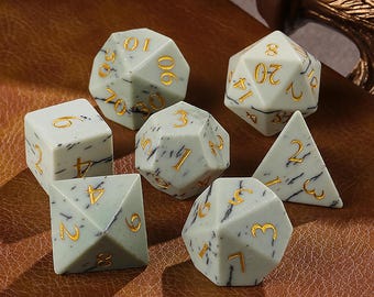 Dendritic Jasper Gemstone Dice Set: Handmade RPG Gaming Dice