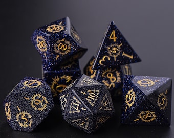 Blauwe zandsteen edelsteen dobbelstenen set: veelvlakkige DnD gaming-dobbelstenen