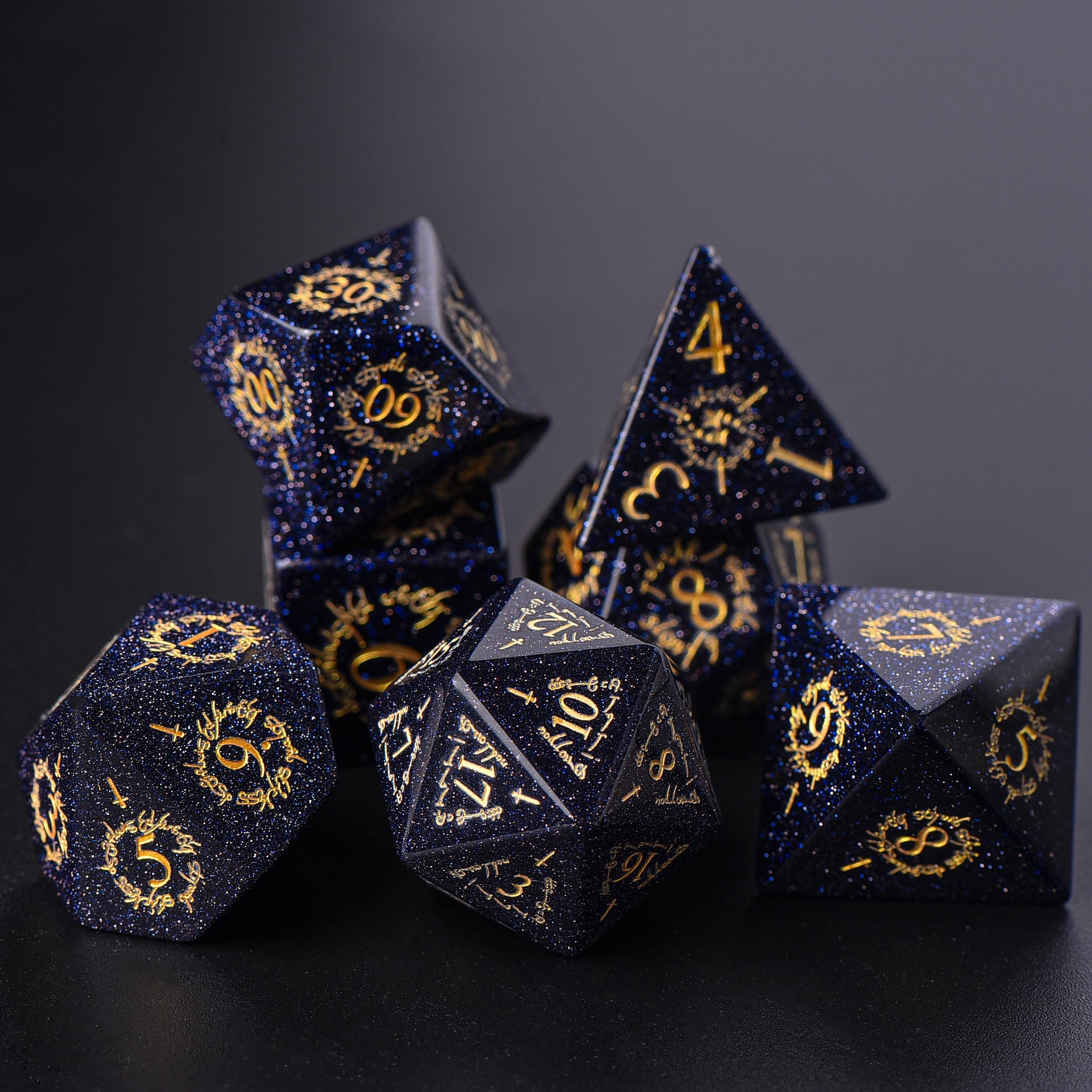 FanRoll Edelstein-Würfel Set – 16 Mm, Blauer Sandstein, 7-teilig Für D&D Und Rollenspiele