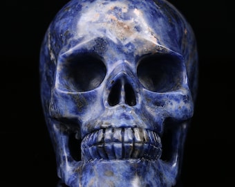 Hand Carved Sodalite Crystal Skull: 5.0" Home Decor, Meditation Aid