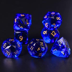 Dwarf Cut Face Sapphire Gemstone Zircon Glass Premium DND Dice Set | Elegant Gemstone Gaming Accessory Perfect for Tabletop RPG Enthusias