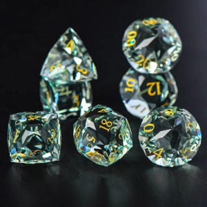 Prasiolite Gemstone DND Dice Set: Zircon Glass Tabletop RPG