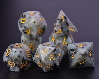 Handmade Kiwi Jasper DND Dice Set: Natural Stone Polyhedral RPG Gaming
