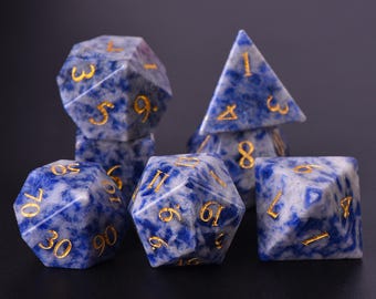 Blue Spot Jasper Gemstone Dice Set: RPG Gaming Dice