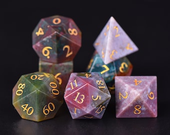 Juego de dados de ágata musgosa: colorido juego de mesa D&D
