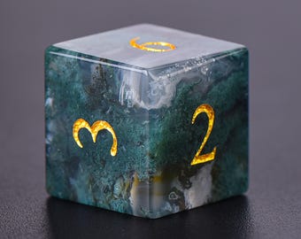 Moss Agate Gemstone Dice Set: D&D Tabletop Gaming
