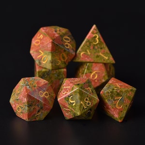 Unakite Gemstone Dice Set: Polyhedral D&D Gaming Dice
