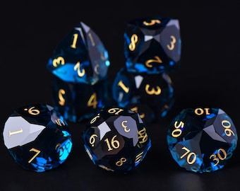 Blue Topaz Zircon Glass DND Dice Set: Gemstone Gaming Accessory
