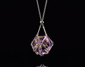 Sparkling D20 Dice Cage Necklace | Statement Jewelry for Game Night | RPG Accessory |