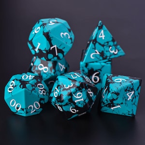 Blue Turquoise Gemstone Dice Set: Hand Carved D&D Polyhedral Dice