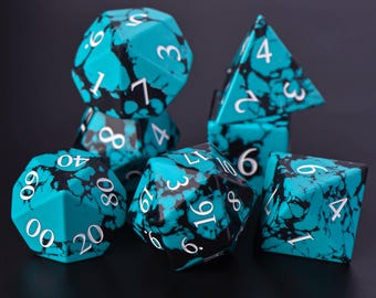 Blue Turquoise Gemstone Dice Set: Hand Carved D&D Polyhedral Dice