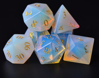 Opalite Gemstone Dice Set: Dungeons and Dragons Tabletop Gaming