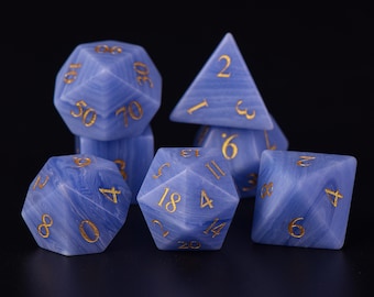 Blue Lace Agate Gemstone Dice Set: Hand Carved RPG Polyhedral Dice