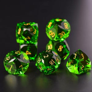 Dwarf Cut Face Emerald Gemstone Zircon Glass Premium DND Dice Set | Elegant Gemstone Gaming Accessory Perfect for Tabletop RPG Enthusias