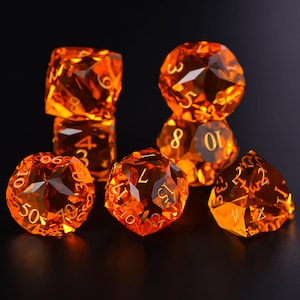 Orange Topaz Zircon Glass DND Dice Set: Gemstone Gaming Accessory