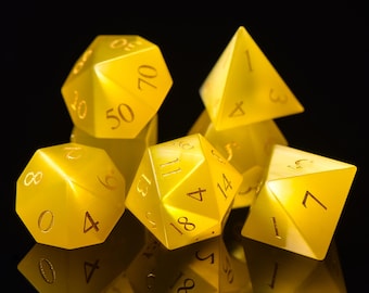 Yellow Cat's Eye Dice Set: Gemstone Polyhedral D&D Dice