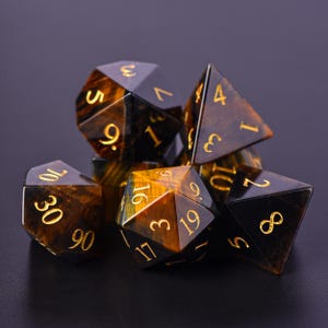 Tiger Eye Gemstone D&D Dice Set: Handcrafted RPG Polyhedral Dice