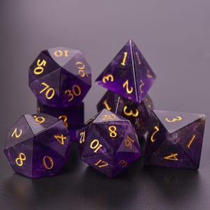 Amethyst Gemstone Dice Set: Polyhedral D&D Gaming Dice