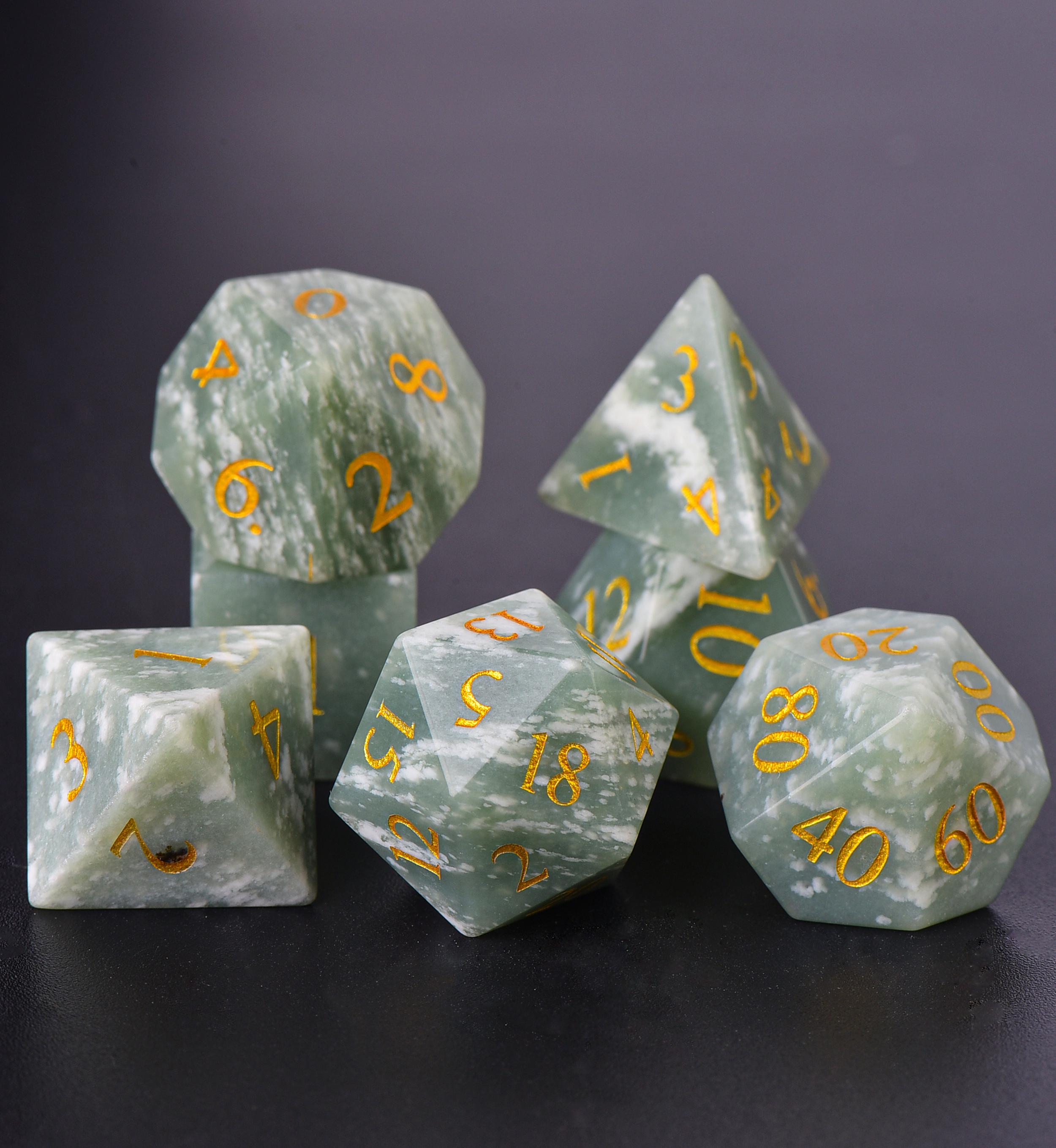 Serpentine Gemstone Dice Set: Natural Crystal D&D RPG Dice
