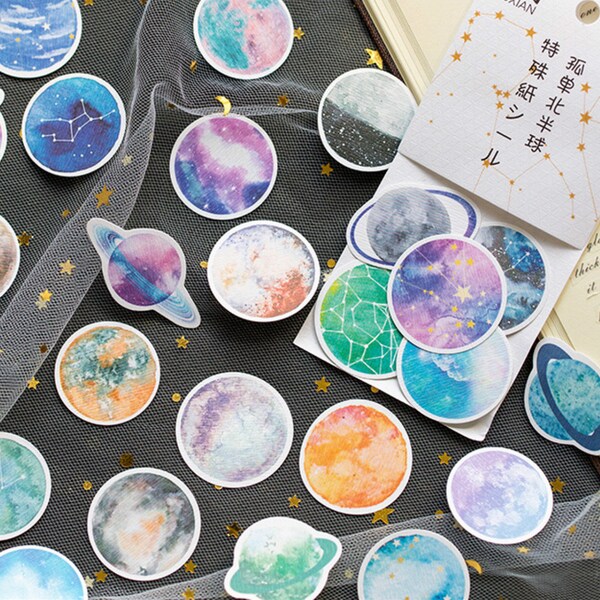 50pcs/pack paper sticker, sticker pack, universe sticker, Starry sky sticker, Planet sticker, washi sticker, Star sticker, Blue sticker