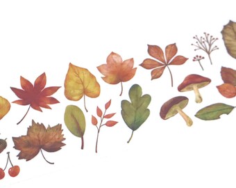 Leaf washi tape, Gold washi tape, Leaves washi tape, Grass washi tape, Wide washi tape, Maple leaf washi tape, Plants Washi Tape