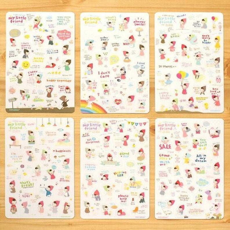 girls sticker little red riding hood sticker korean sticker cute sticker 6 sheets sticker stickers paper paper party supplies lifepharmafze com