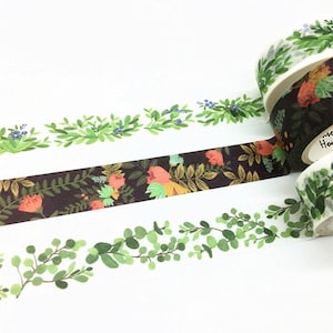 Plants Washi Tape, Flowers Washi Tape, Washi Tape Set, Leaf Washi Tape, Leaves Washi Tape, Green Paper Tape,Cute Washi Tape,grass washi tape image 1