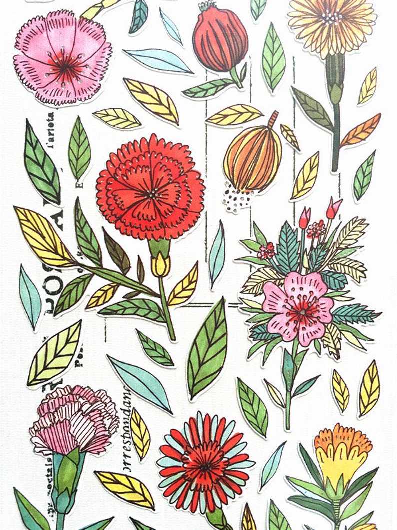Plant Sticker Flowers Sticker Scrapbooking Etsy