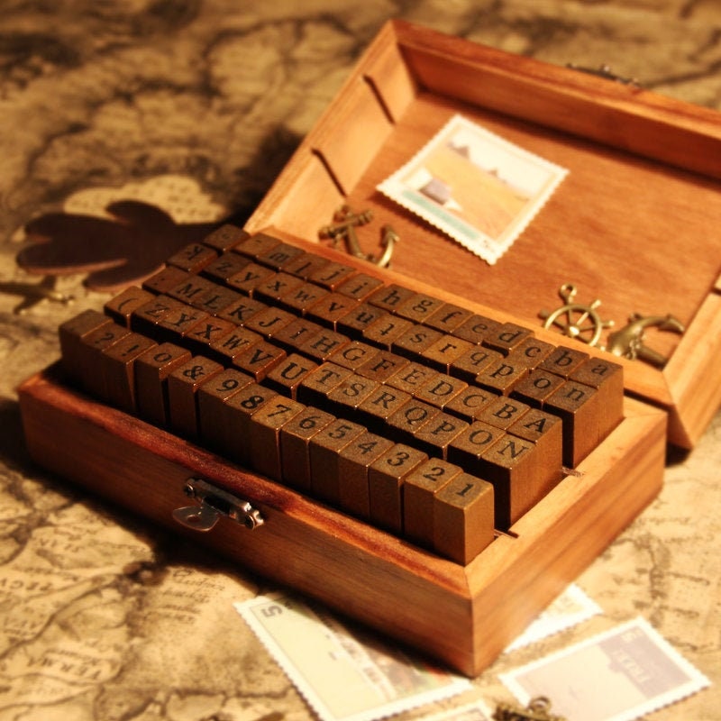 A Box of 70 Pcs Wooden Rubber Stamp Wooden Stamps Letter Etsy