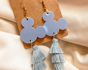 Disney Blue Pastel Mickey Mouse Earrings | Spring | Mouse Ear Earrings | Disney Jewelry | Tassel