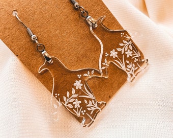 Acrylic Floral Penguin Earrings | Laser Cut | Laser Engraved | Animal Themed Jewelry