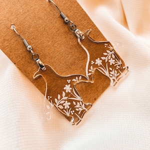 Acrylic Floral Penguin Earrings | Laser Cut | Laser Engraved | Animal Themed Jewelry