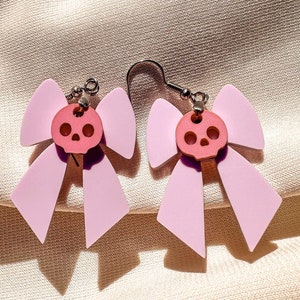 Pastel Skull and Bow Earrings | Pink Halloween Jewelry